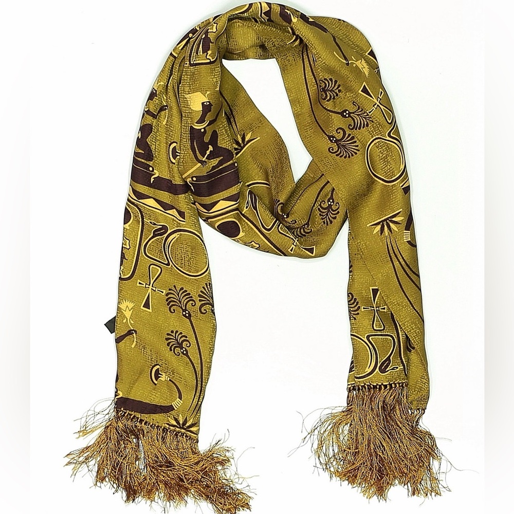 Zazou Luxe Egyptian design green silk fringed scarf